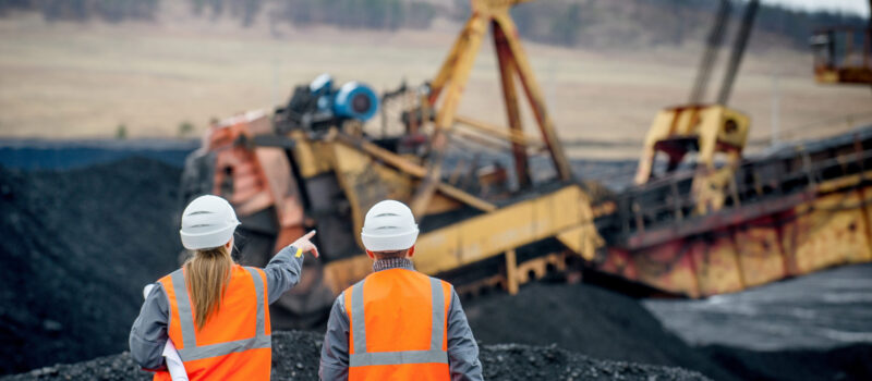 Coal mining workers Coal mine workers in an open pit